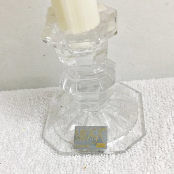 Vintage Mikasa Pair Crystal Clear Candlesticks Candle Holder 3.25" Slovenia - Picture 3 of 7